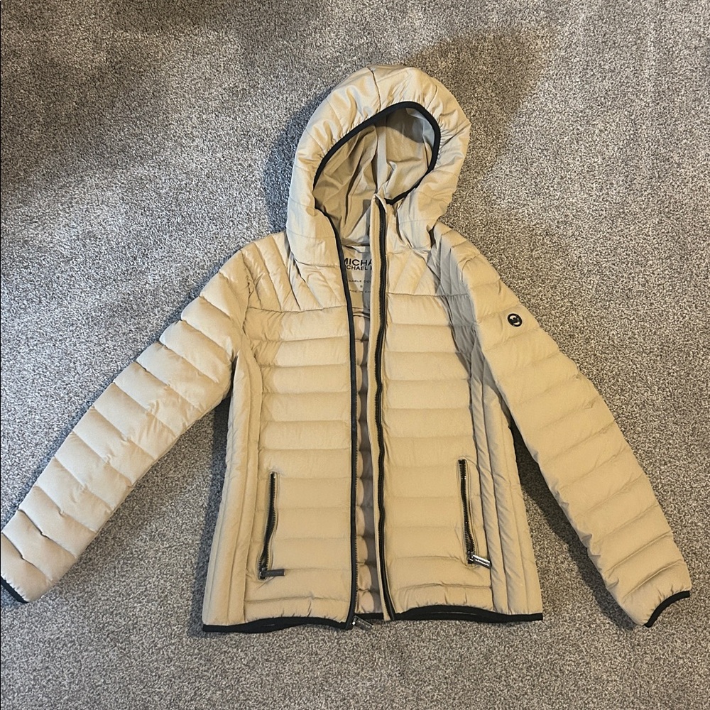 Michael Kors Cream Hooded Puffer Jacket